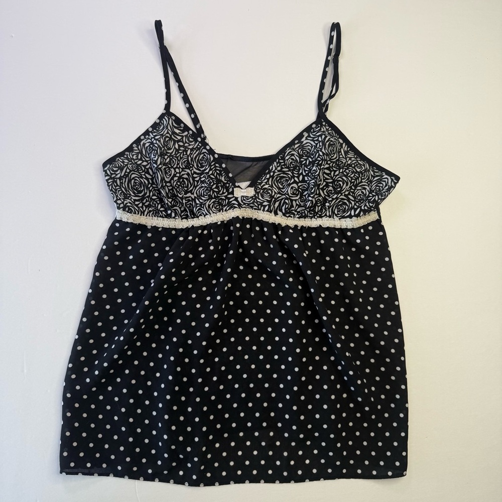 Cami Top Women S Babydoll Coquette Y2K Whimsigoth Fairy Satin Polka Dot Bow Lace
